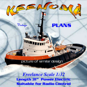 full size printed plan freelance modern tug keenoma l 31”suitable for radio contol