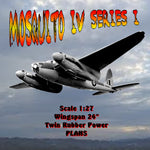 full size printed plan mosquito iv series i scale 1:27  wingspan 24"  twin rubber power