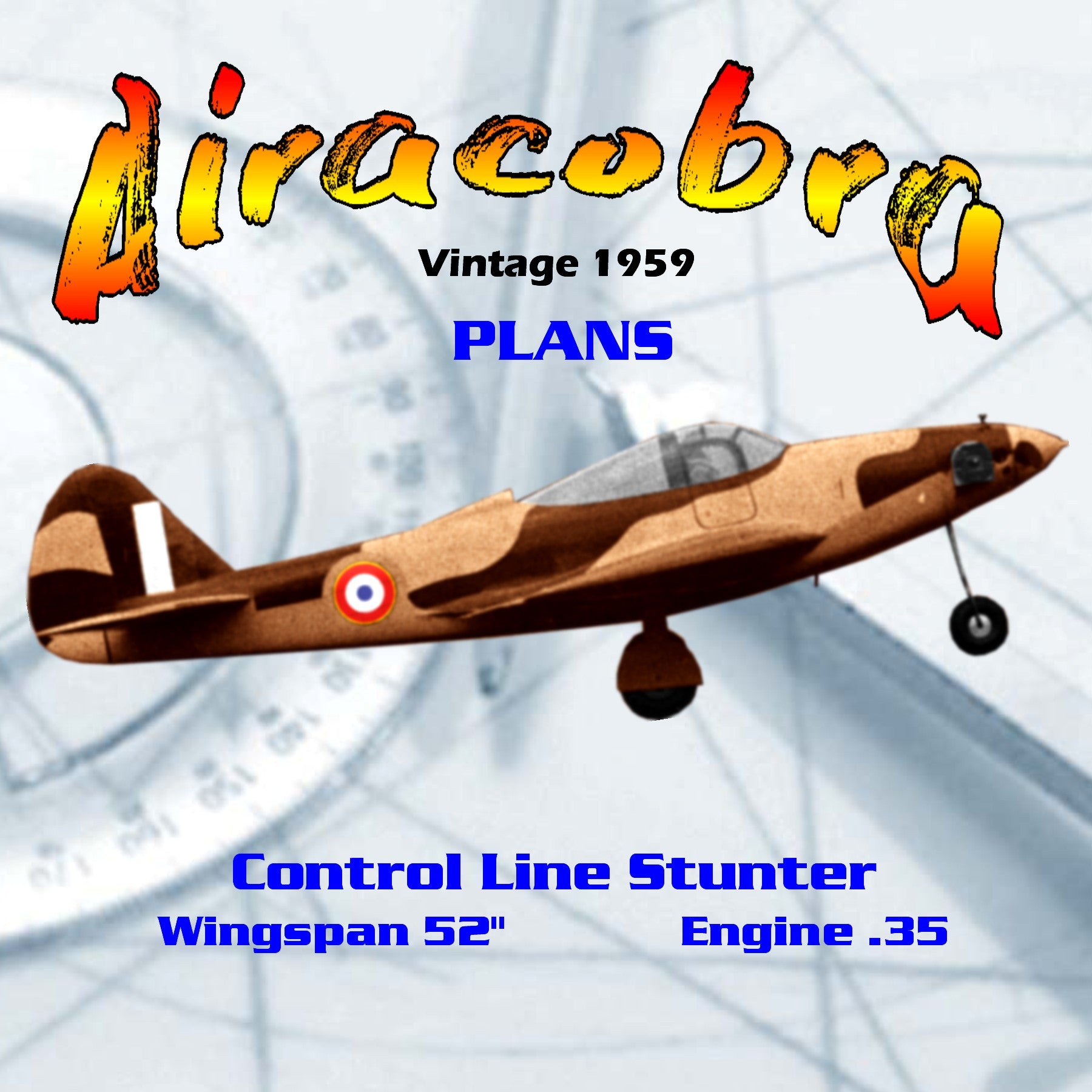 full size printed plan vintage 1959 control line stunt acrobatic airacobra it is smooth and stable,