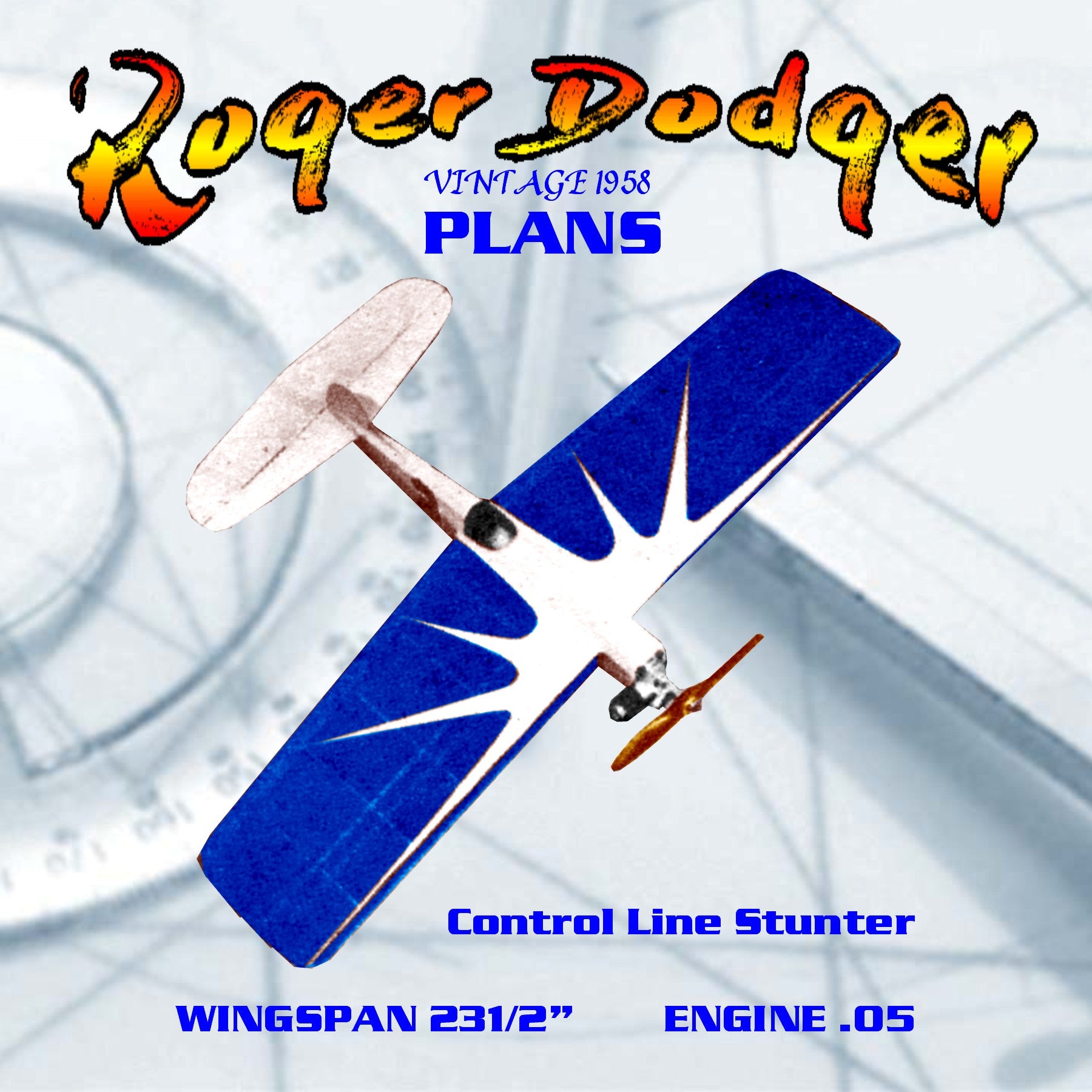 full size plans vintage 1958 control line stunter .049 roqer dodqer slightly terrific