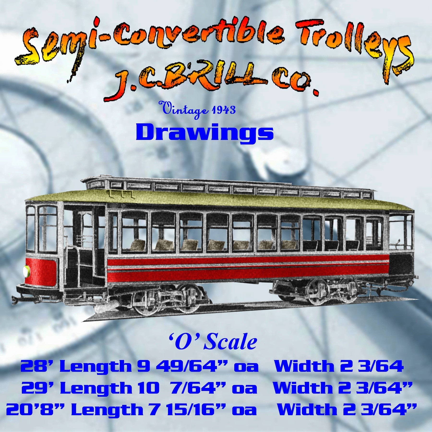 full size printed drawings semi-convertible trolleys  j.c.brill co.  a 1943 plan