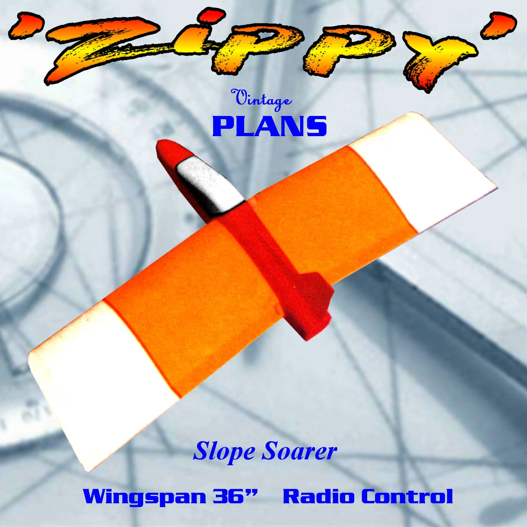 full size printed plan  slope soarer for radio control 'zippy' 36” wingspan