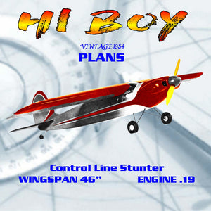 full size printed plan vintage 1954 control line stunter hi boy! accomplishing the stunts with ease