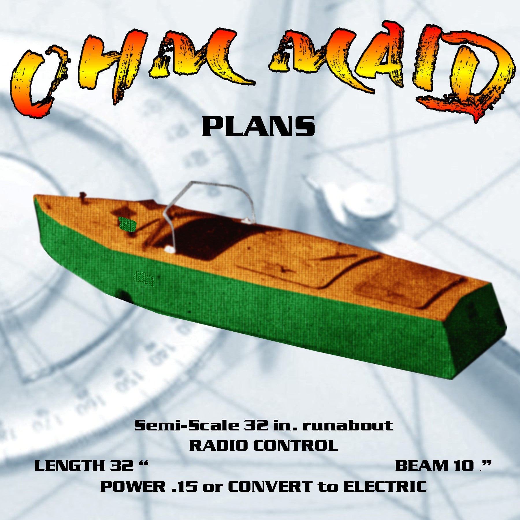 full size printed plan semi-scale 32 in. runabout  power .15 or  electric suitable for r/c