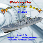 full size printed plans to build a scale 1/2 = 1ft  (1/24) lo.a. 55"  fairmile  type chine boat