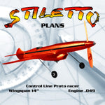 full size printed plan  1/2 a  proto control line speed stiletto wingspan 14” engine .049