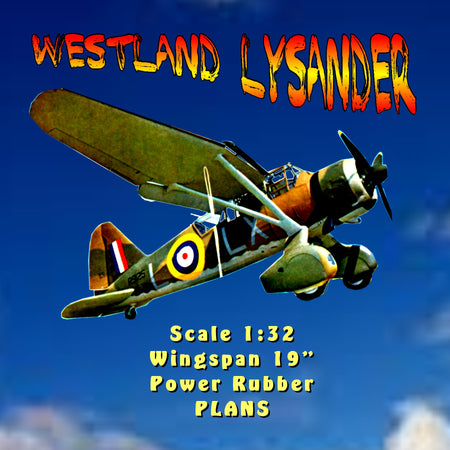 full size printed plan westland lysander scale 1:32  wingspan 19”  power rubber