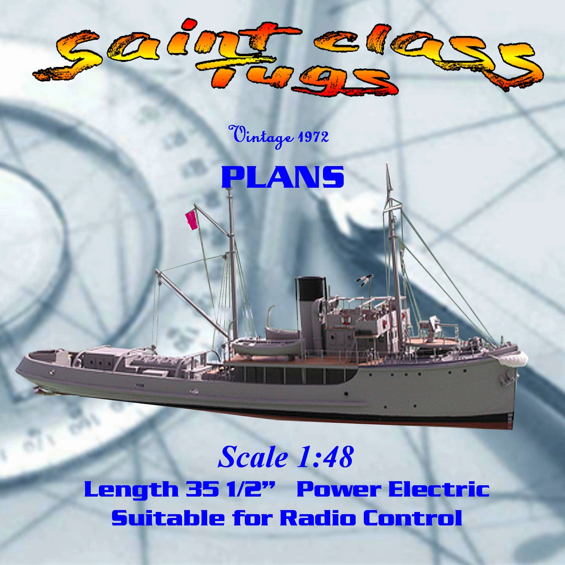 full size printed plan 1/48 scale 35 1/4" radio control saint class tug