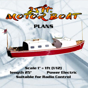 full size printed plans scale 1/12 25ft. motor boat suitable for radio control