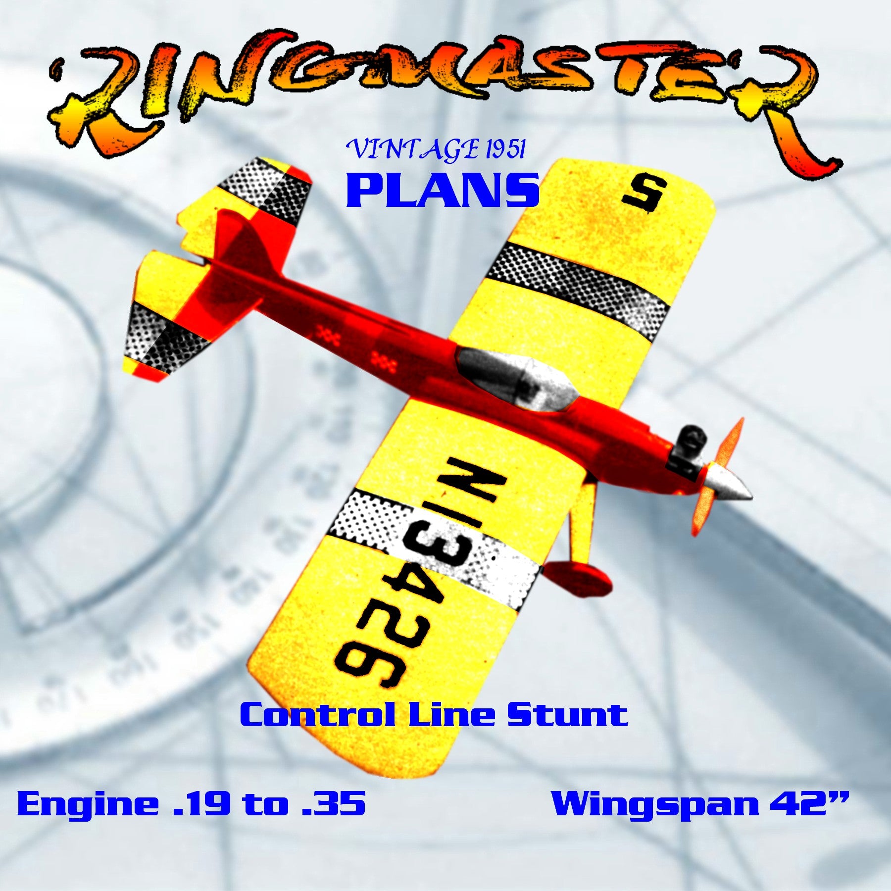 Full Size printed plan Vintage 1951 Control Line Stunt .19 to .35 RING ...