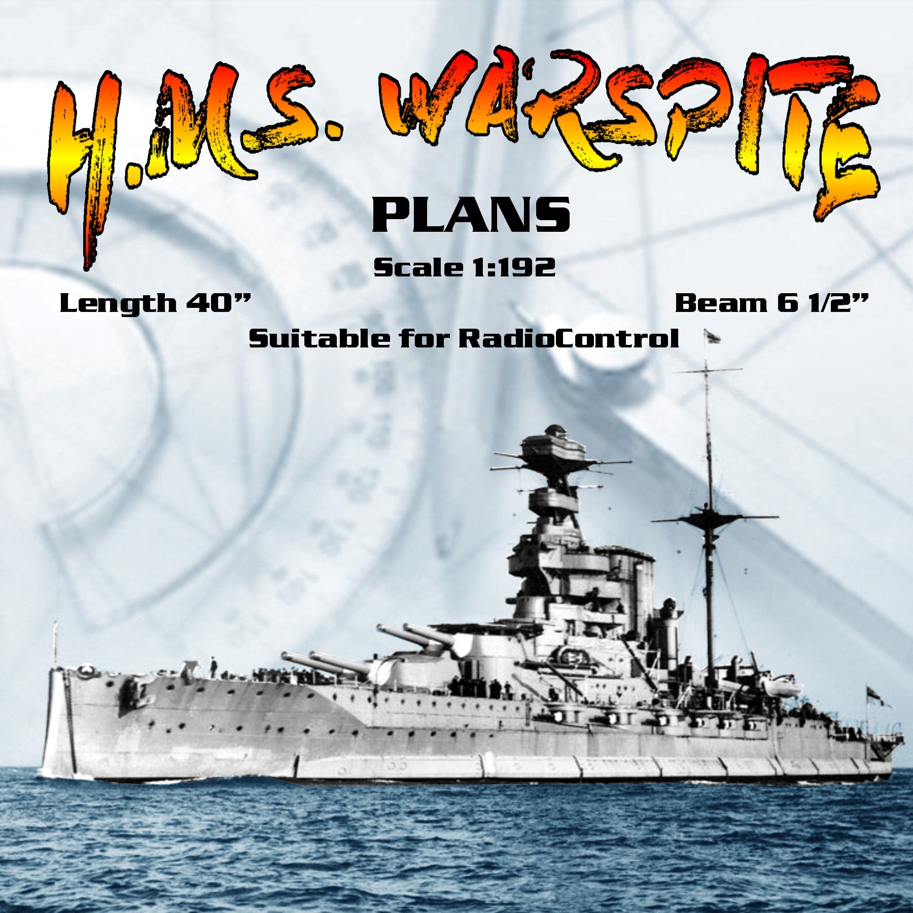 full size printed plans  scale 1:192 battleship  l 40" suitable for radio control
