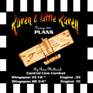 full size printed plan vintage 1971 control line combat "the raven & little raven" foam wings