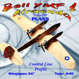 full size printed plan control line sport scale proflle bell ymf 1 airacuda easy to build and great fun to fly