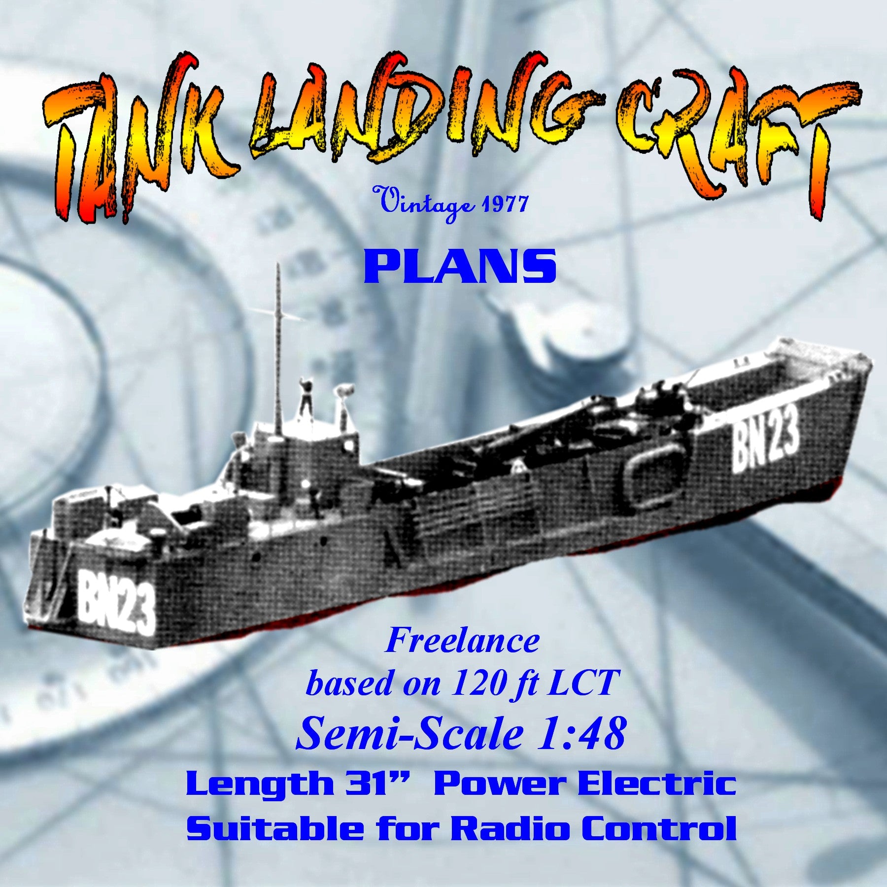 full size printed plan semi scale 1/48 31" tank landing craft suitable for radio control