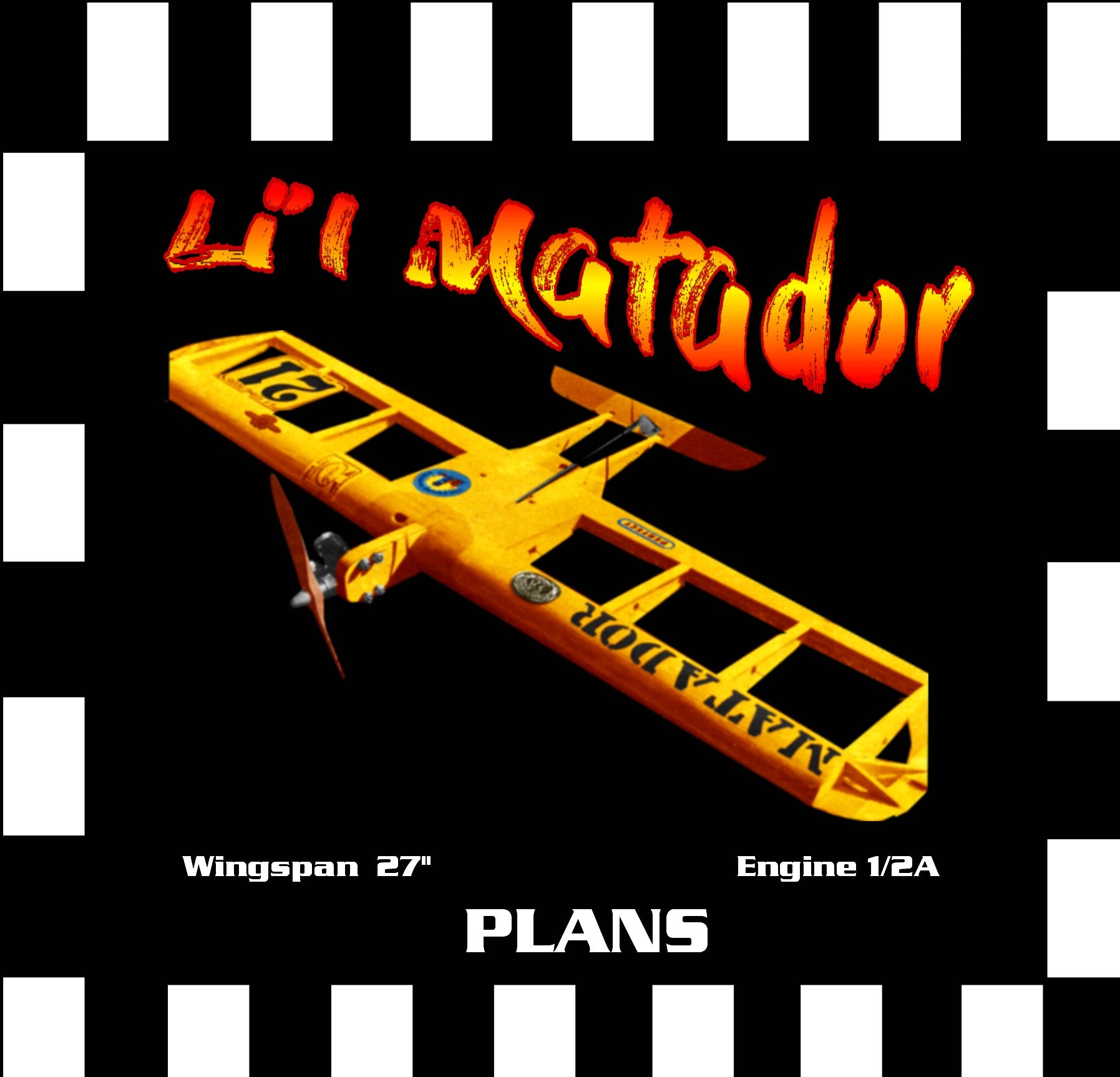 full size printed plan & building notes  1/2 a combat *li’l matador* w/s 27"  engine 1/2a