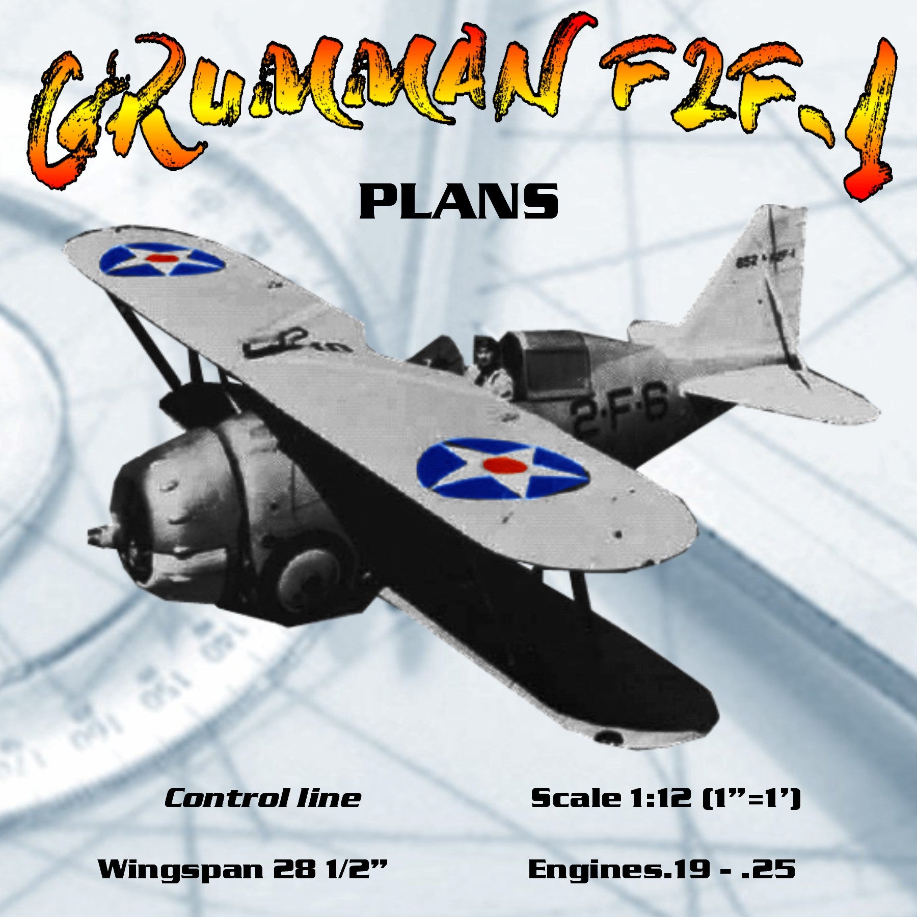 full size printed plans control line scale 1:12 (1”=1’) wingspan 28 1/2” grumman f2f-1