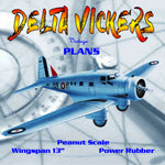 full size printed plans peanut scale "delta vickers" flew fine on a single loop of one-eighth rubber