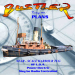 full size printed plan a near - scale harbour tug bustler 18" l.o.a.  power electric
