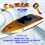 full size printed plan vintage 1965 semi-scale offshore power boat racer "suzie q" for radio control