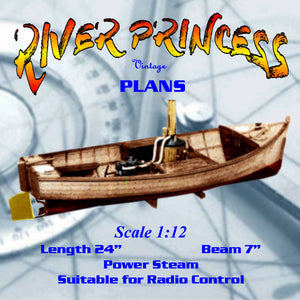 full size printed plan build a river launch 1:12 scale 24" river princess for radio control