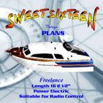 full size printed plan begginers plan length 16 1/2"  inboard electric sweet sixteen boat
