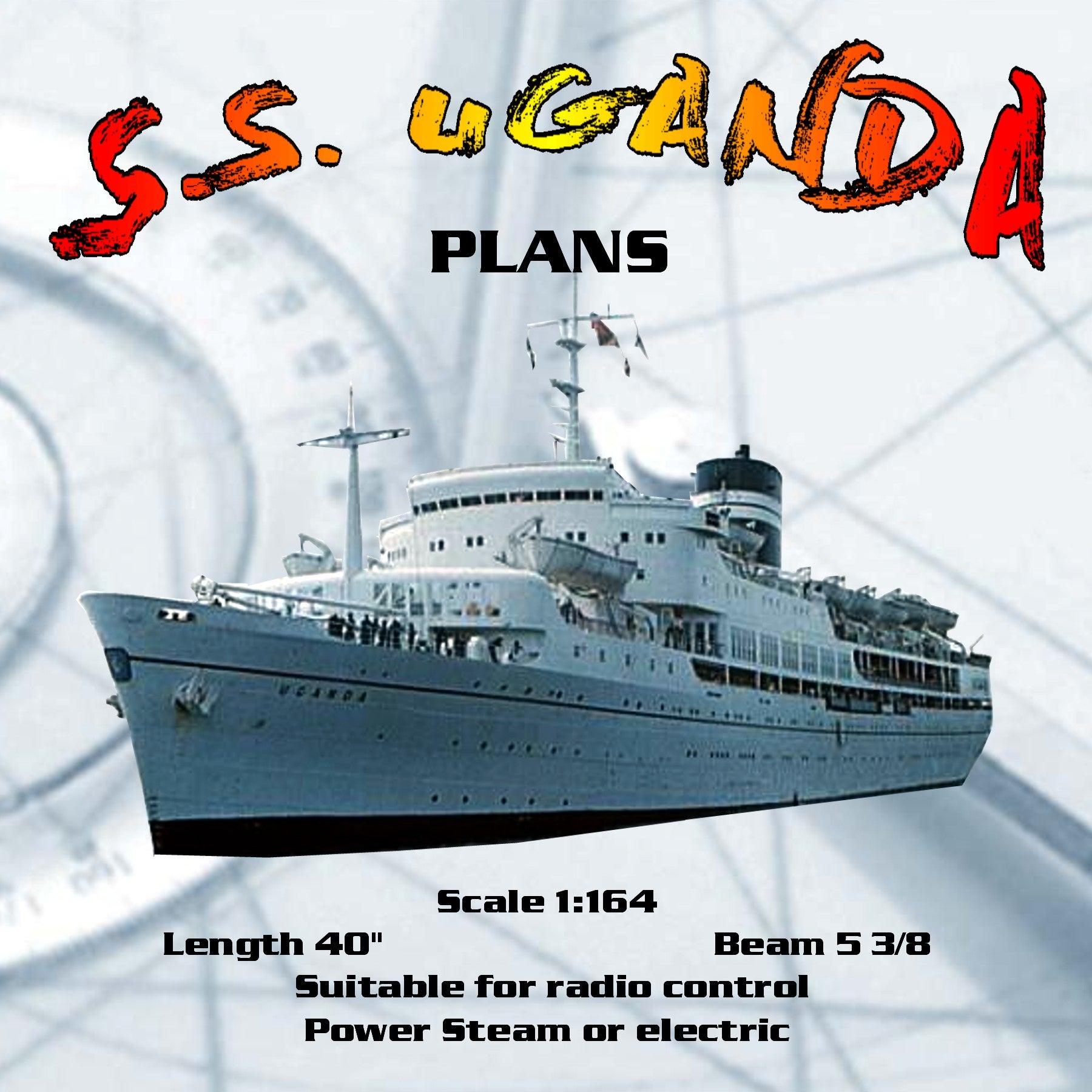 full size printed plan cargo-passenger scale 1:164 l 40" s.s. uganda suitable for radio control