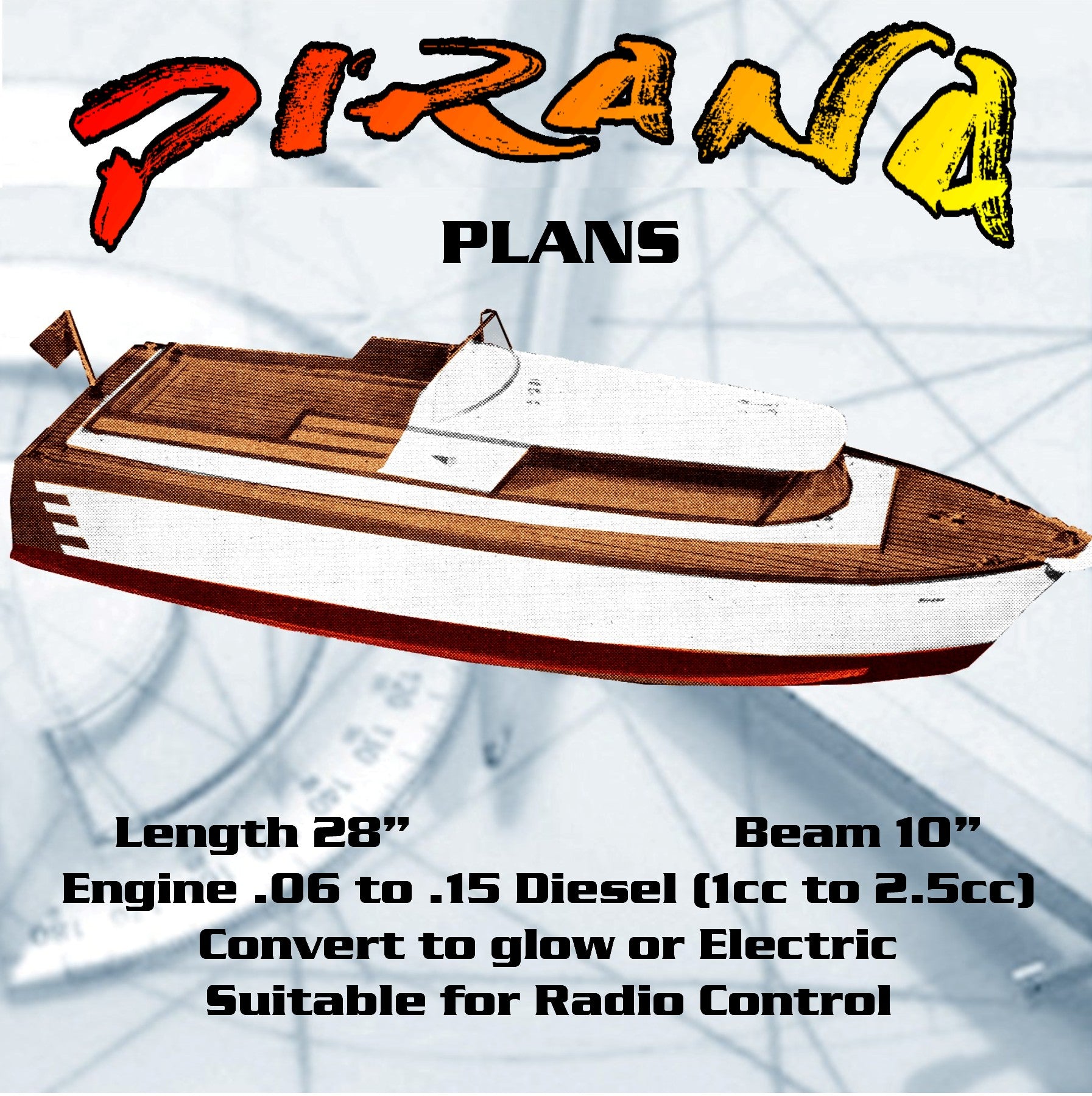 full size printed plan high-speed model l 28" gas or electric express cruiser for radio control
