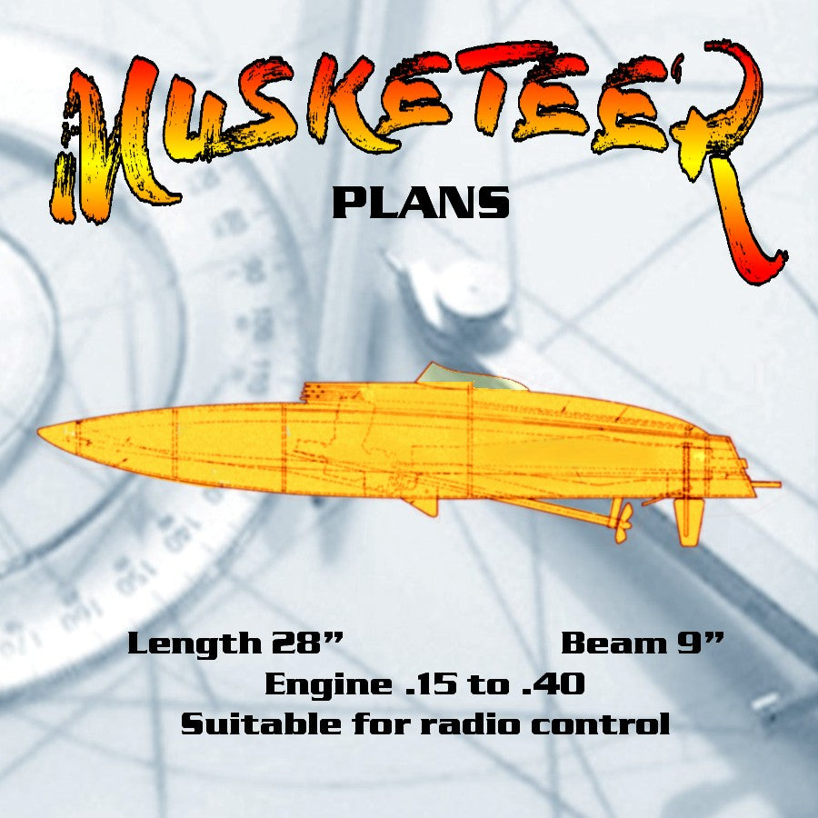 full size printed plan fast r/c steering and multi-boat racing l 28”  b 9”  engine .15 to .40