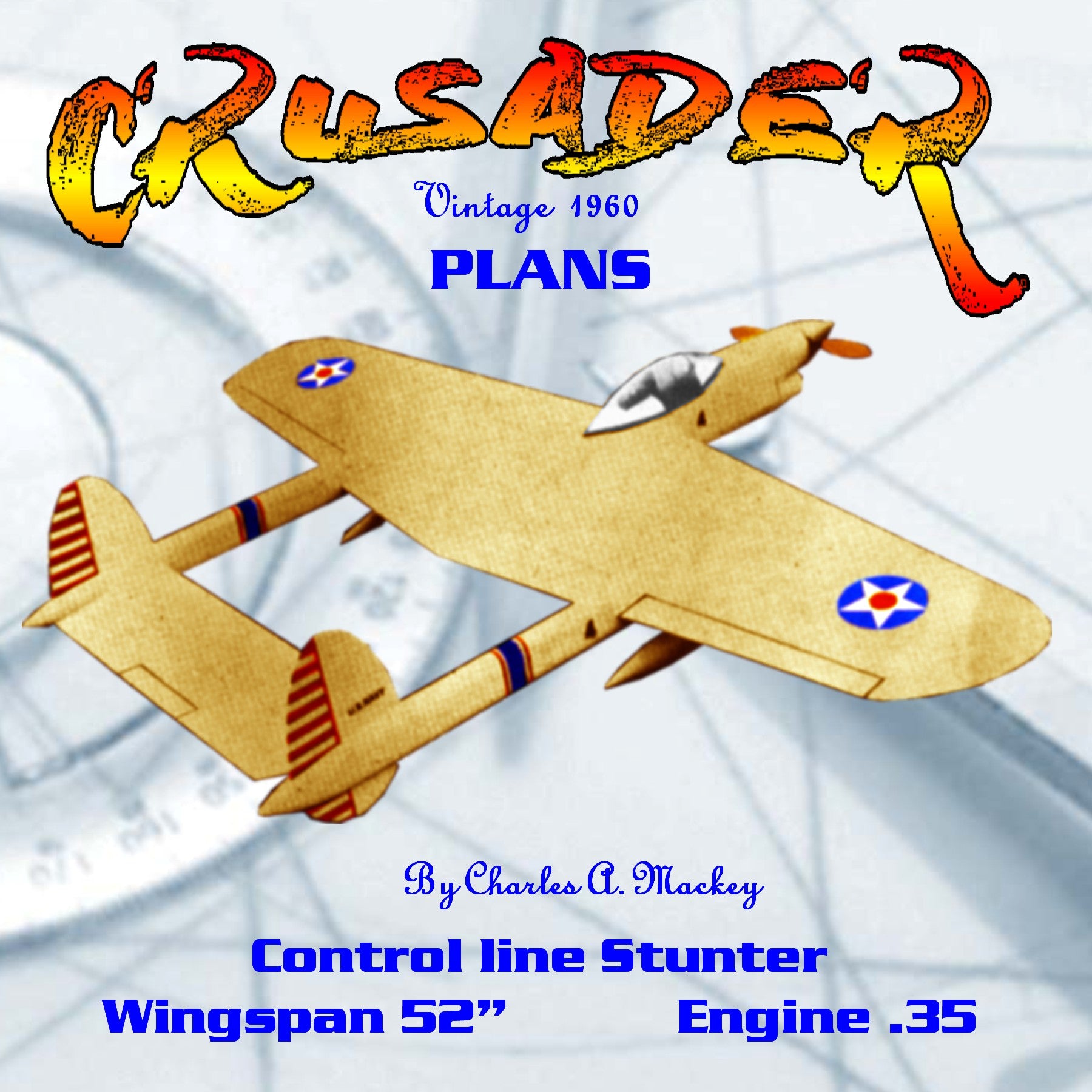 full size plan vintage 1960 control line stunt “crusader” a twin-boom hot stunt contender