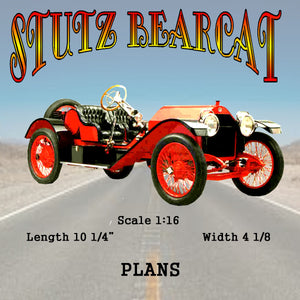 full size printed plans stutz bearcat scale 1:16  length 10 1/4”  width 4 1/8