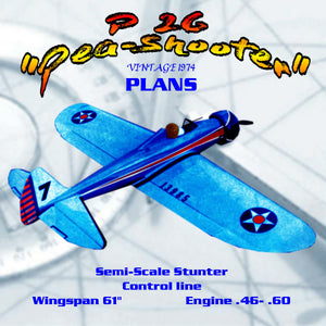 full size printed plan vintage 1974 semi-scale control line stunter p 26 "pea-shooter"