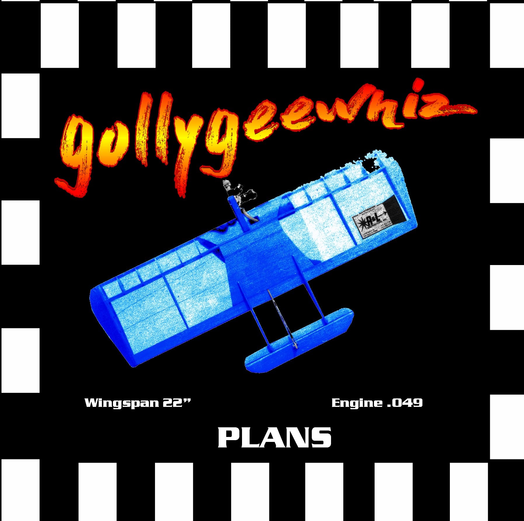 full size printed plan & building notes  half‑a combat *gollygeewhiz* engine .049  wingspan 22