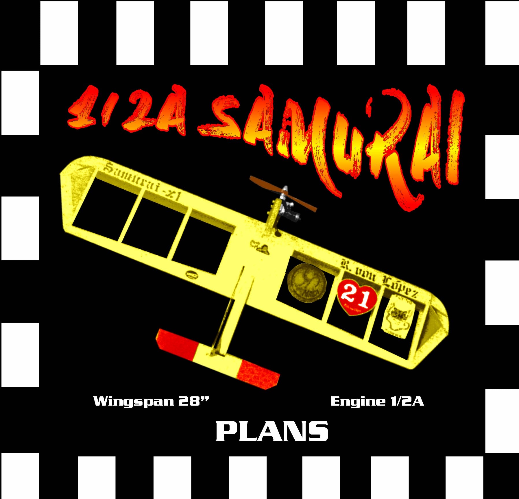 full size printed plan & building notes *1/2a combat samurai* w/s 28” engine 1/2a