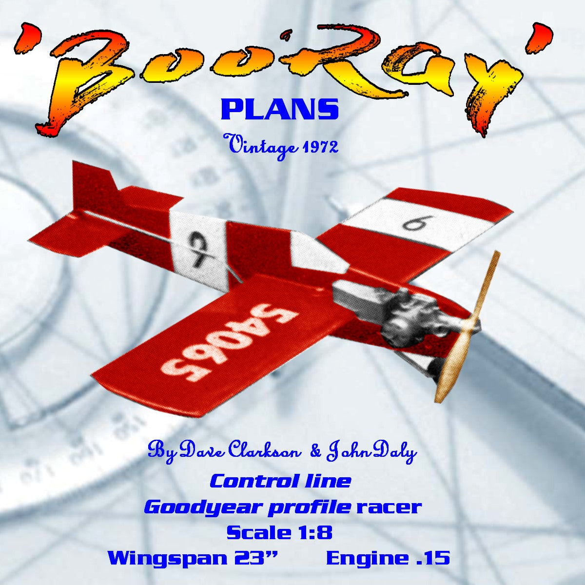 full size printed plan vintage 1972 1/8 scale profile goodyear racer 'booray' proven contest performance
