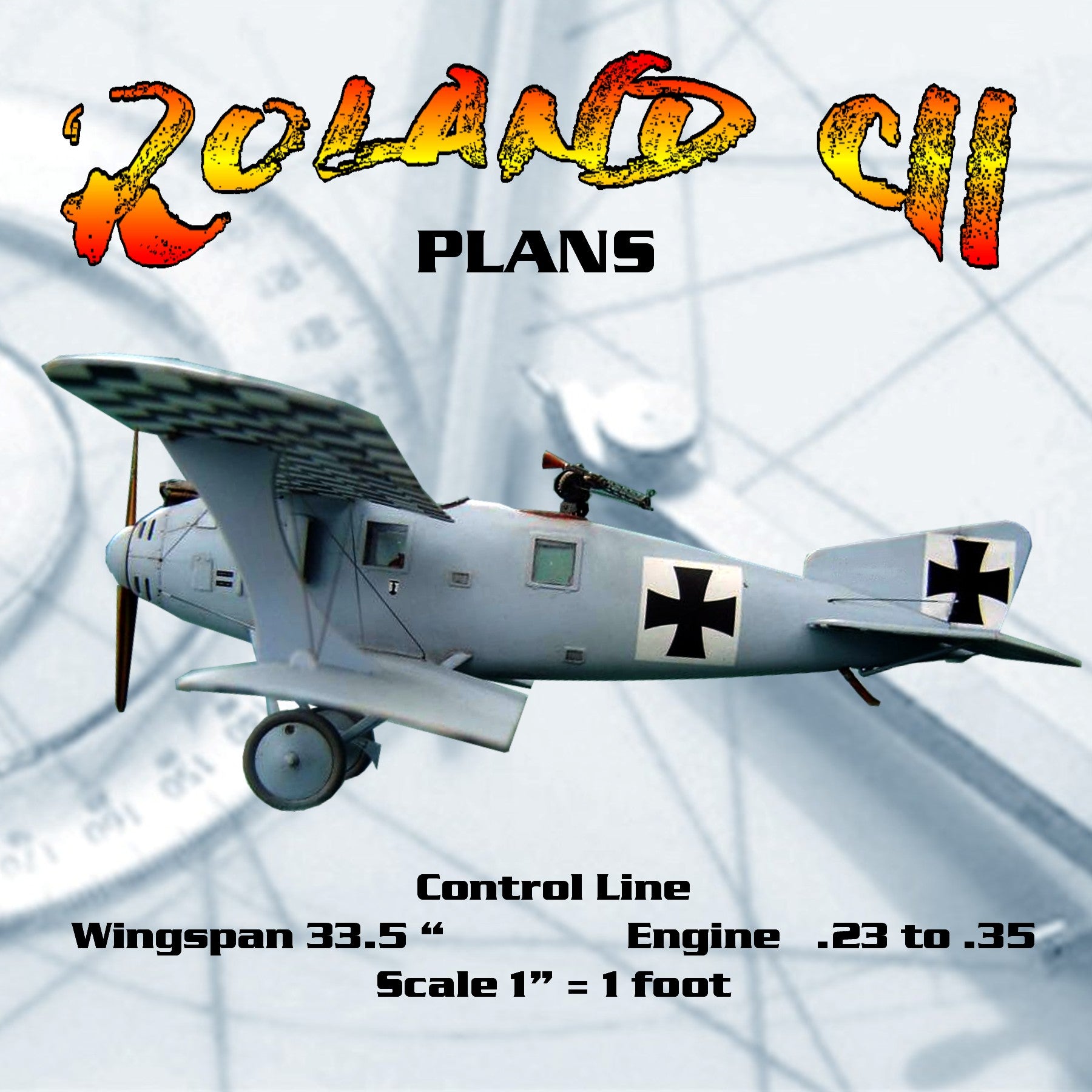 full size  plans  control line  scale 1” = 1' roland "wahlfisch" cii  wingspan 33.5 inches  engines .23 to .3