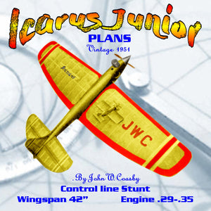 full size plans vintage 1951 control line stunter "icarus junior" version of this fast streamlined stunter