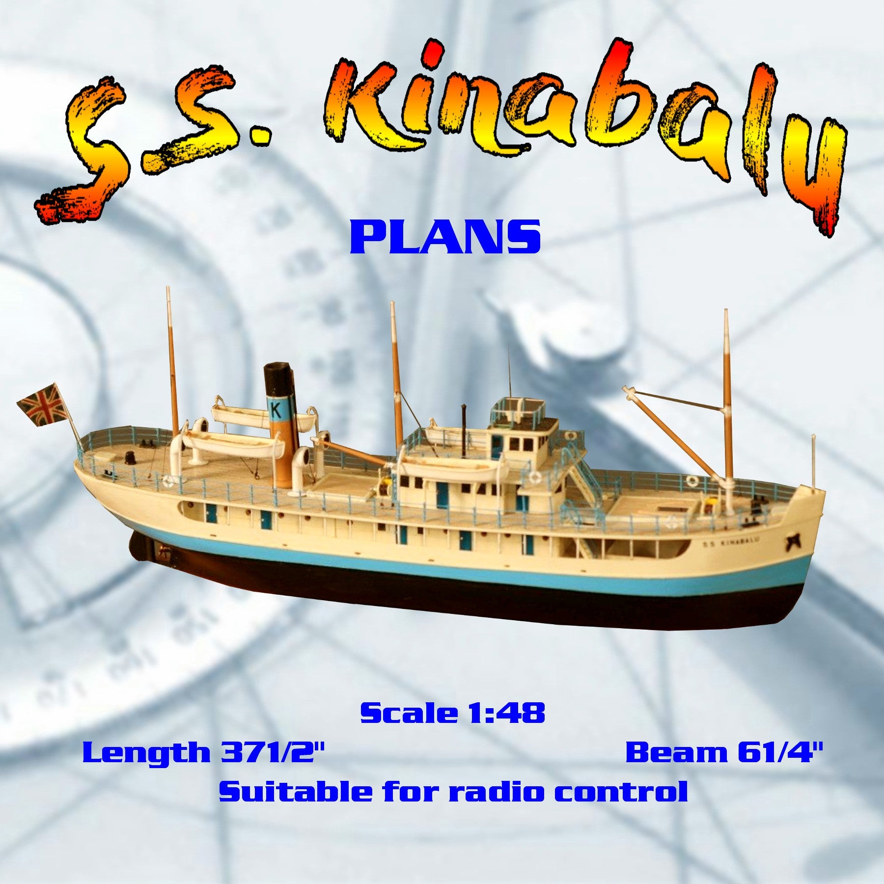 full size printed plan scale 1:48 far east coasting steamer "s.s. kinabalu" suitable for radio control