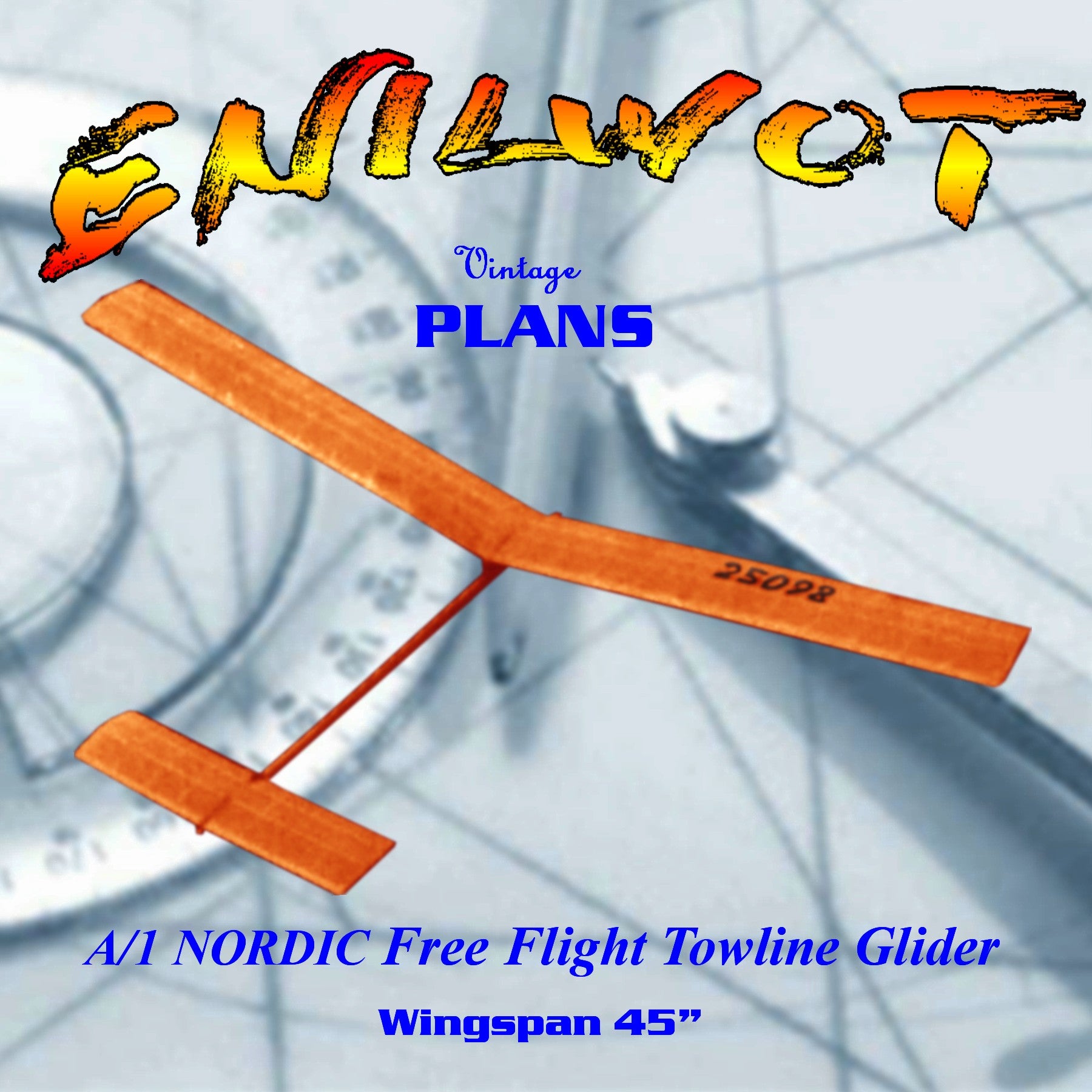 full size printed plan a/1 nordic towline glider  45" w/s "enilwot"