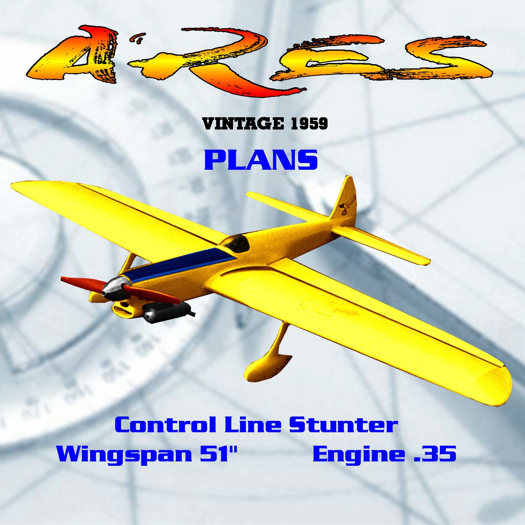 full size printed plans vintage 1959 control line stunt "ares" 1959 national control line stunt