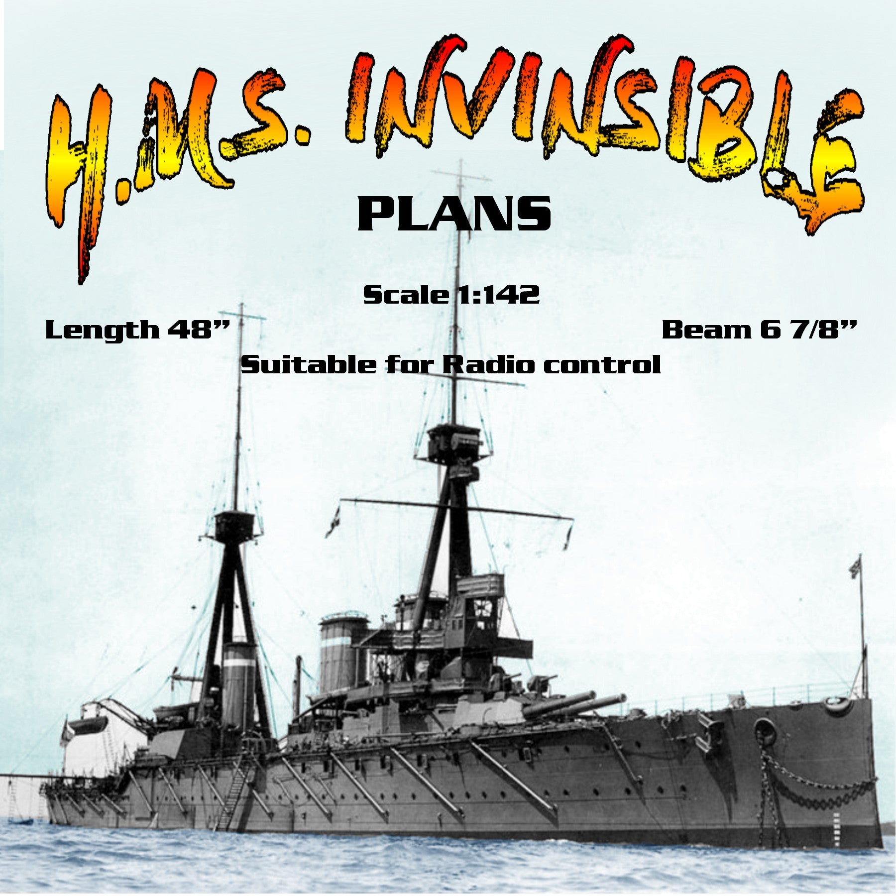 full size printed plans scale 1:142 battlecruiser l 49" suitable for radio control