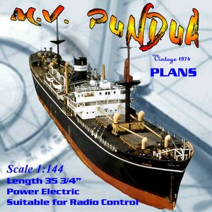 full size printed plan wwii cargo steamer 1:144 scale 35"  m.v. pundua suitable for radio control