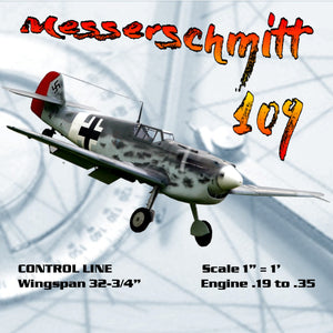 full size printed plans scale 1” = 1’ control line wingspan 32-3/4” me 109