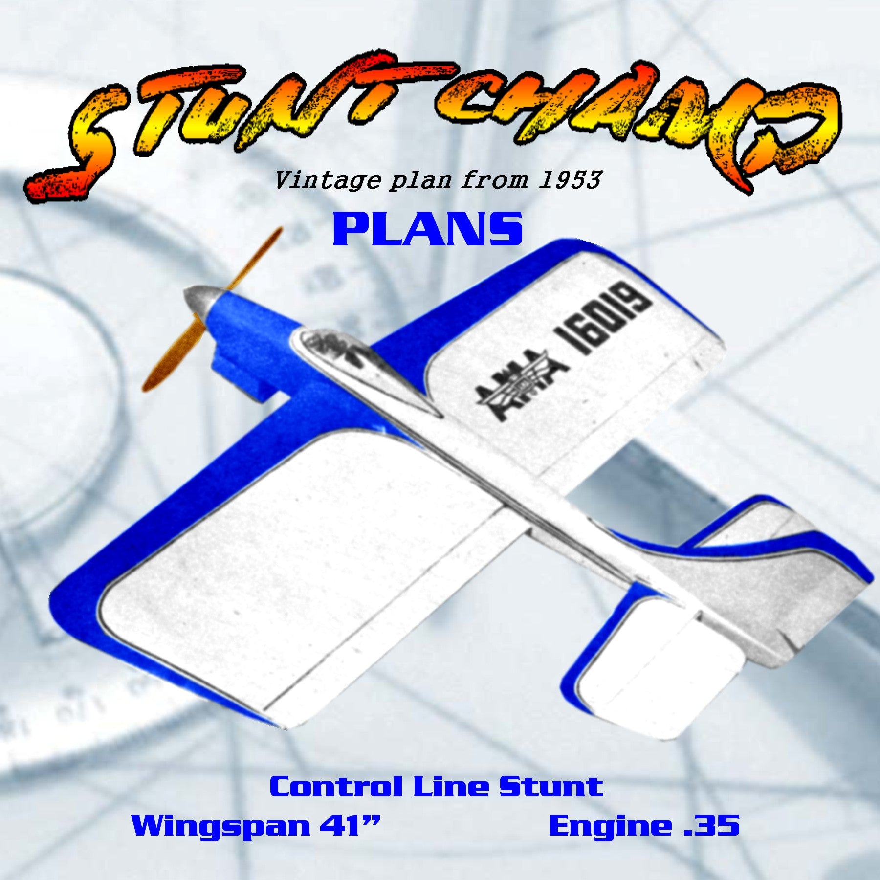 full size plan vintage 1953 .35 control line stunt stunt champ winner of air trails perpetual trophy