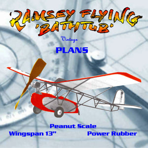 full size printed plans peanut scale "ramsey flying ‘bathtub' "  ideal rubber scale model due to the high thrust line