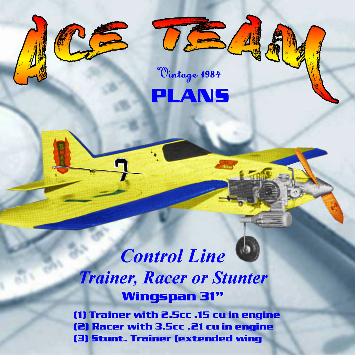 Full Size Printed Plan Trainer, Racer or Stunter a control line model ...