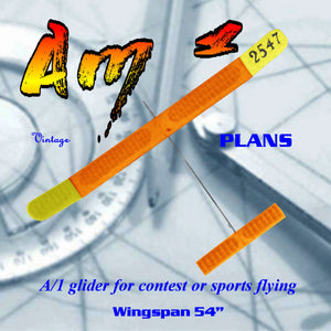 full size printed plan 54" span a/1 glider for contest or sport "ami"
