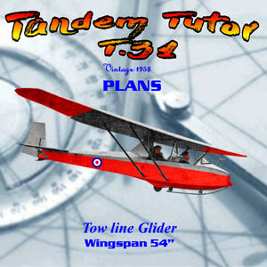 full size printed plan vintage 1958 slingsby tandem tutor (t.31) tow line glider wingspan 54”