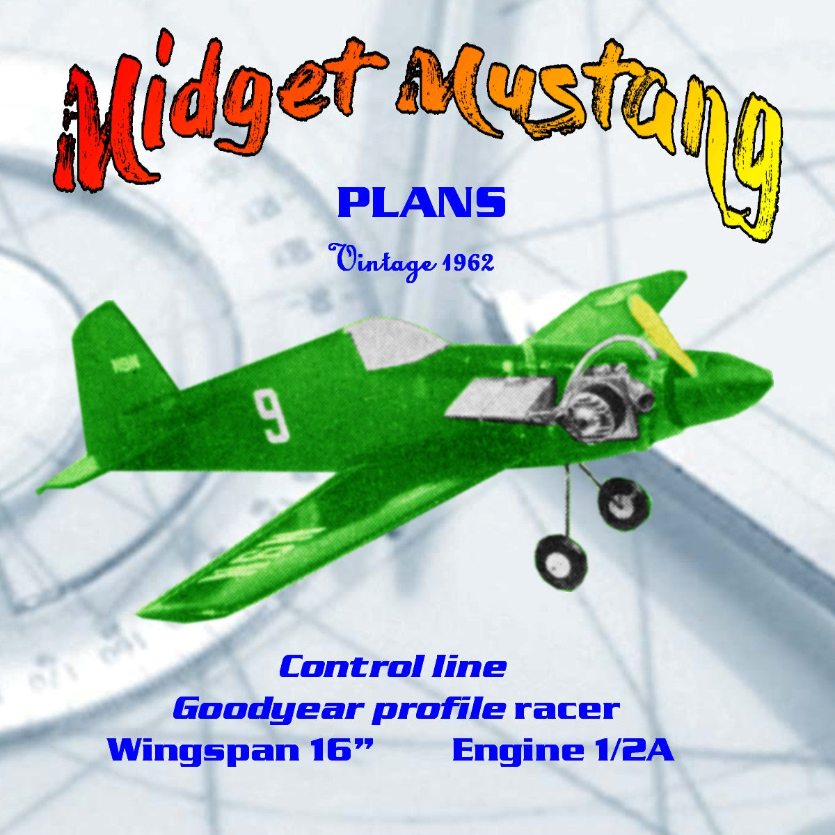 full size printed plan 1/2a goodyear profile racer midget mustang