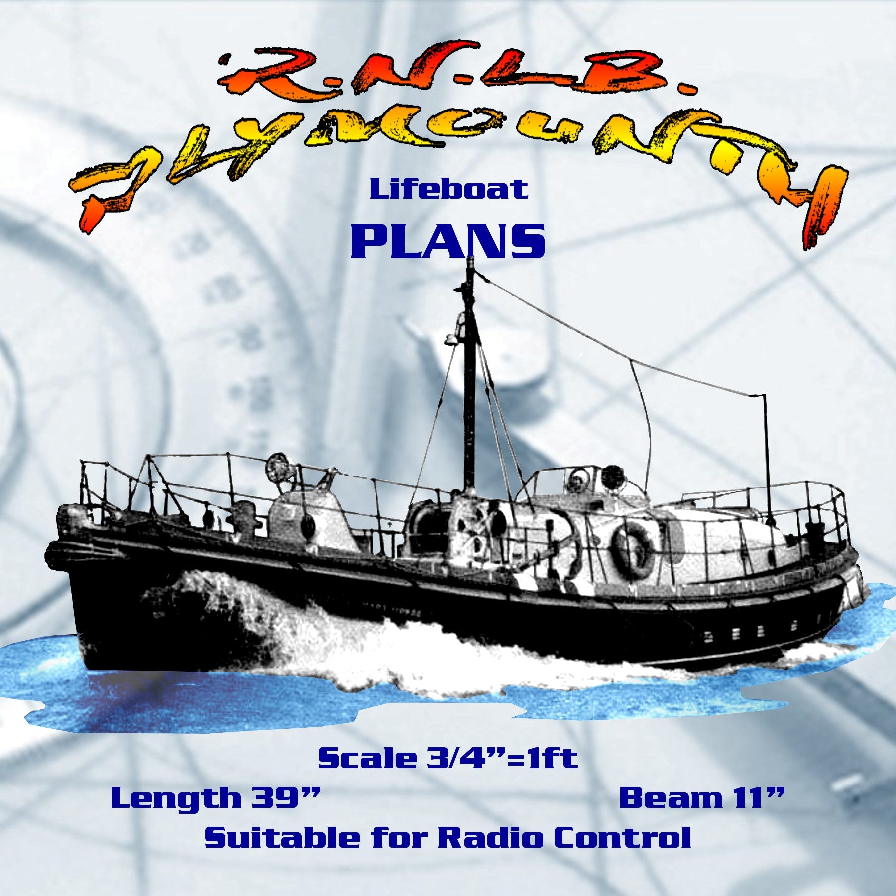 full size printed plans scale 1:16, r.n.l.b.  lifeboat l 39”  b11”  suitable for radio control