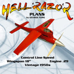 full size printed plan control line  speed  hell razor won senior d speed wingspan 18  engine dooling .60